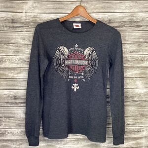 Harley Davidson Shirt Womens Large Gray Angel Wings Graphic Live to Ride 2012
